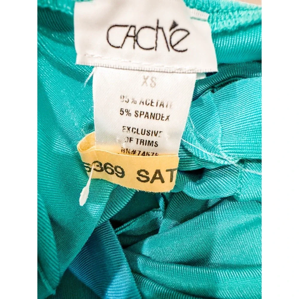 VTG Cacique Aqua Halter Dress XS Cowl Neck Gold Ring Detail Y2K Going Out 2000's - Picture 3 of 12